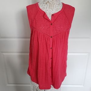 Hot pink blouse with beautiful cutout detail, 1X.